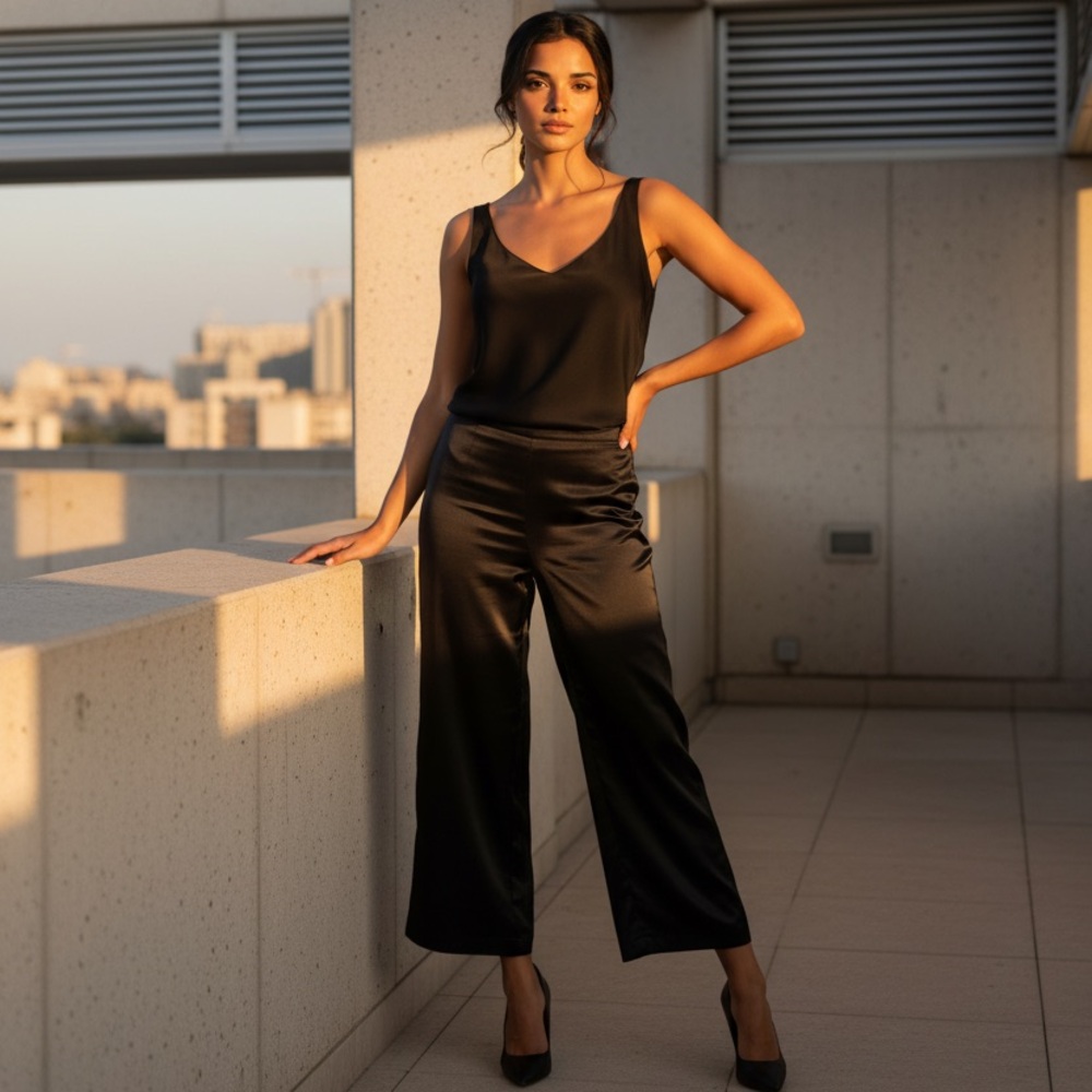 Chic Black Satin Pant